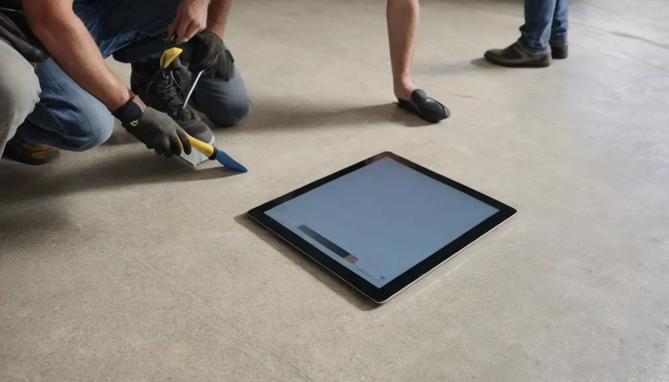A provider and homeowner reviewing a floor estimate in the Lake Grove area